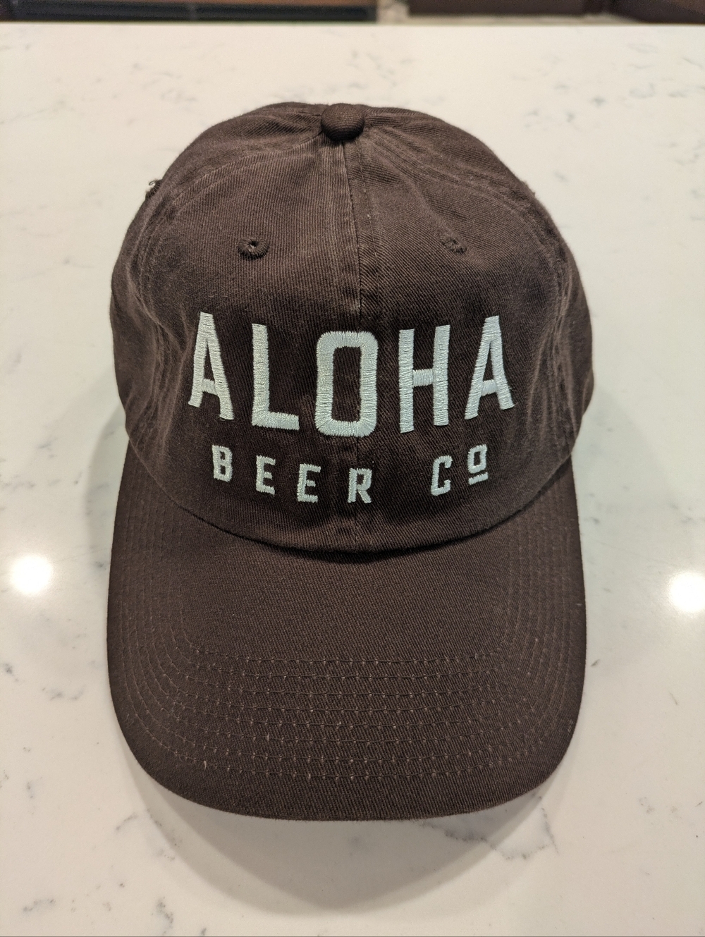 Aloha Brew Co Brown Cotton Adjustable Cap White Embroidery Letters And Pineapple